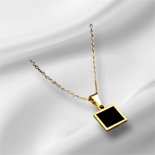 Black Square pendant with golden cable chain
