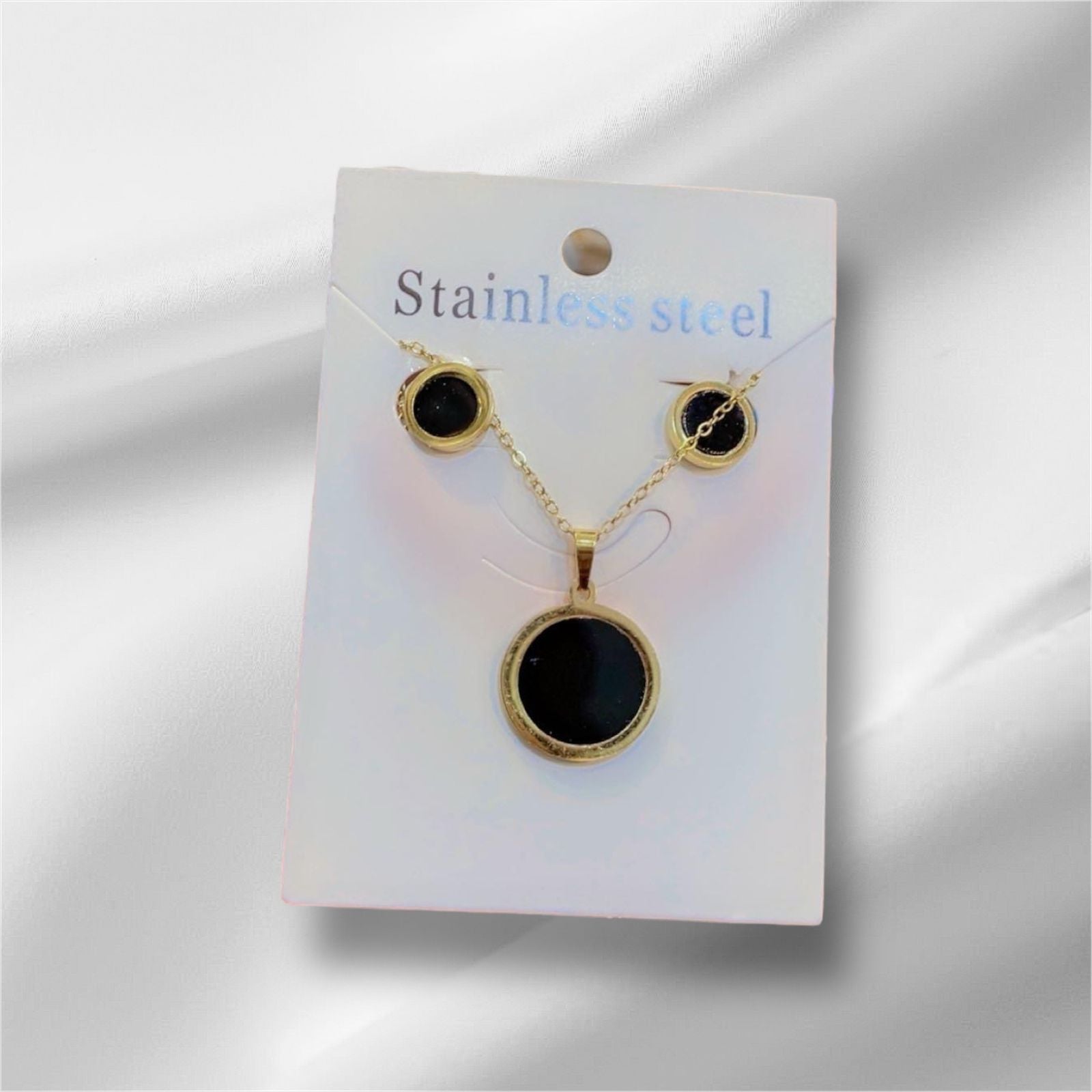 Stainless Steel Black Clover Necklace and Earring Set