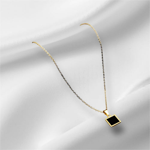 Black Square pendant with golden cable chain